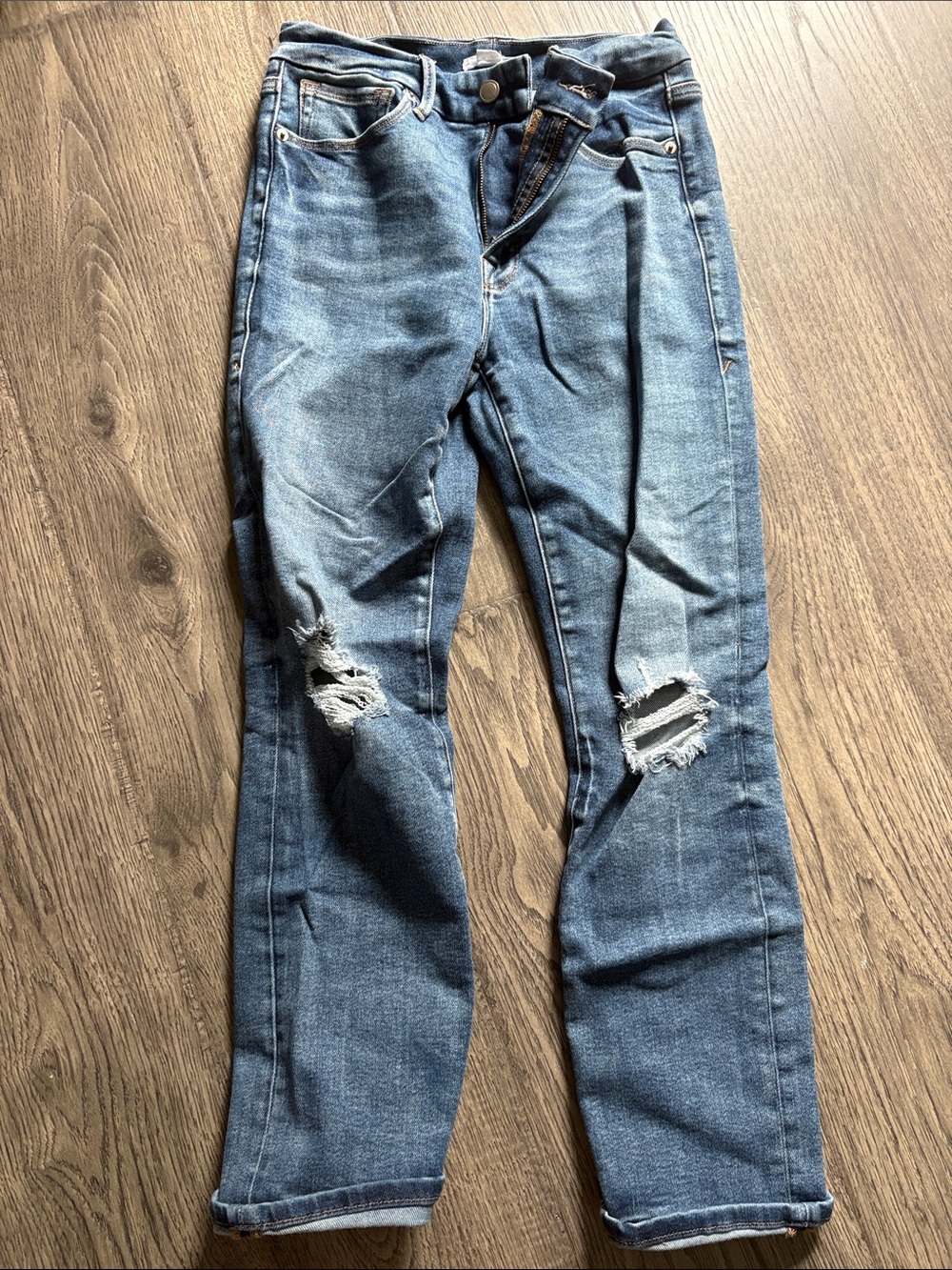 Good American Blue Slim-Straight Distressed Jeans